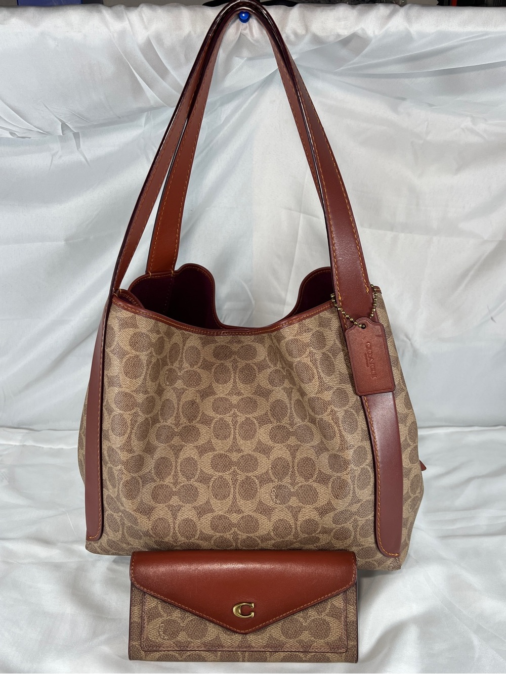 COACH Hadley Hobo 79249 & Wyn Soft Wallet C2327 Signature Canvas Tan Rust Set
